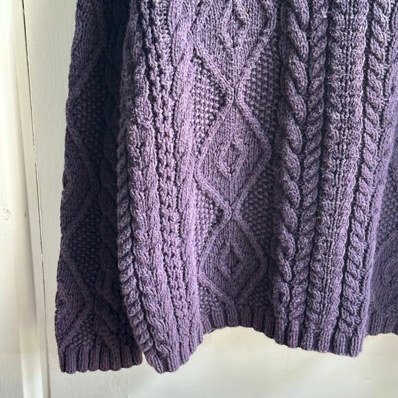 Vintage 90s Abercrombie & Fitch Cable Knit Fisherman Sweater Deep Plum - Picture 3 of 8